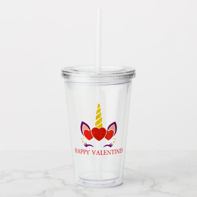 Vaso Acrílico Cute Valentines unicorn (Anverso)