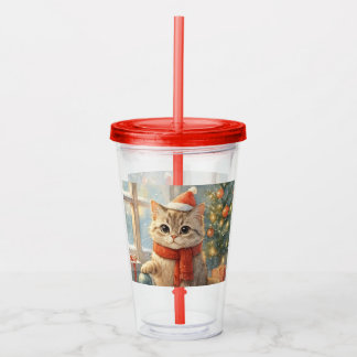 Vaso Acrílico Cute Whimsical Christmas cat