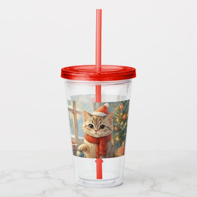 Vaso Acrílico Cute Whimsical Christmas cat (Anverso)