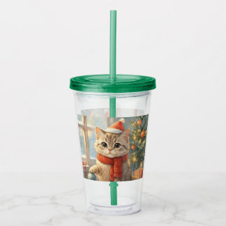 Vaso Acrílico Cute Whimsical Christmas cat