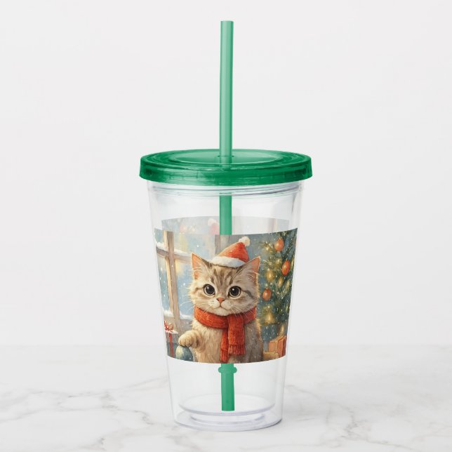 Vaso Acrílico Cute Whimsical Christmas cat (Anverso)