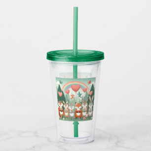 Vaso Acrílico Cute Woodland Creature rainbow valentine