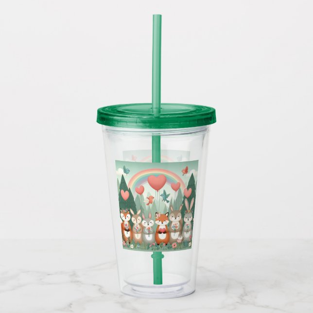 Vaso Acrílico Cute Woodland Creature rainbow valentine (Anverso)