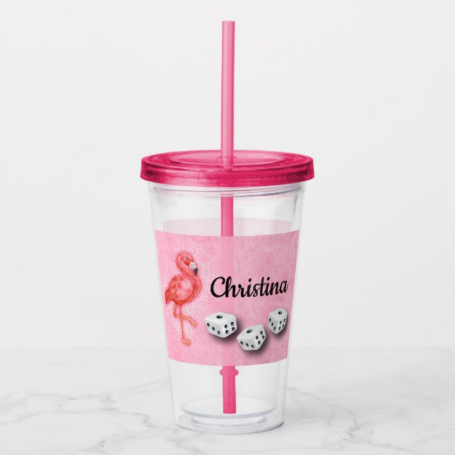 Vaso Acrílico Dados rosados del jugador de Bunco del monograma (Anverso)