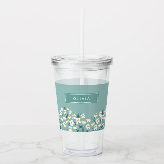 Vaso Acrílico Daisy floral moderno personalizado lindo y elegant (Anverso)