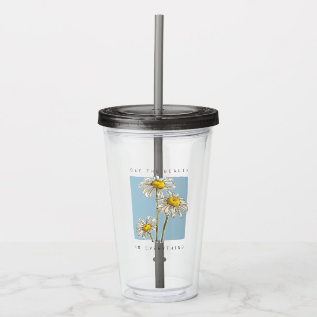 Vaso Acrílico Daisy Flowers Beauty Slogan (Anverso)