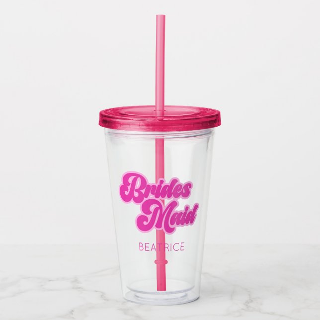 Vaso Acrílico Dama de Honor Bubblegum Rosa Retro Nombre Personal (Anverso)