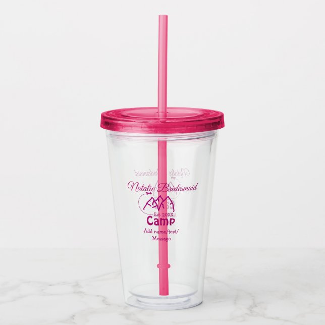 Vaso Acrílico Dama de honor de campamento rosa agregar nombre fe (Anverso)