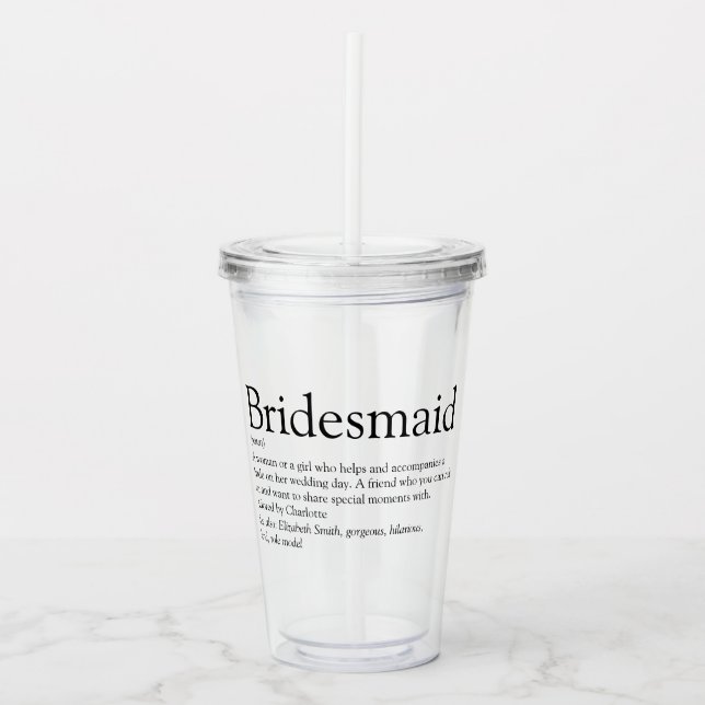 Vaso Acrílico Dama de honor Favor personalizado Definición (Anverso)