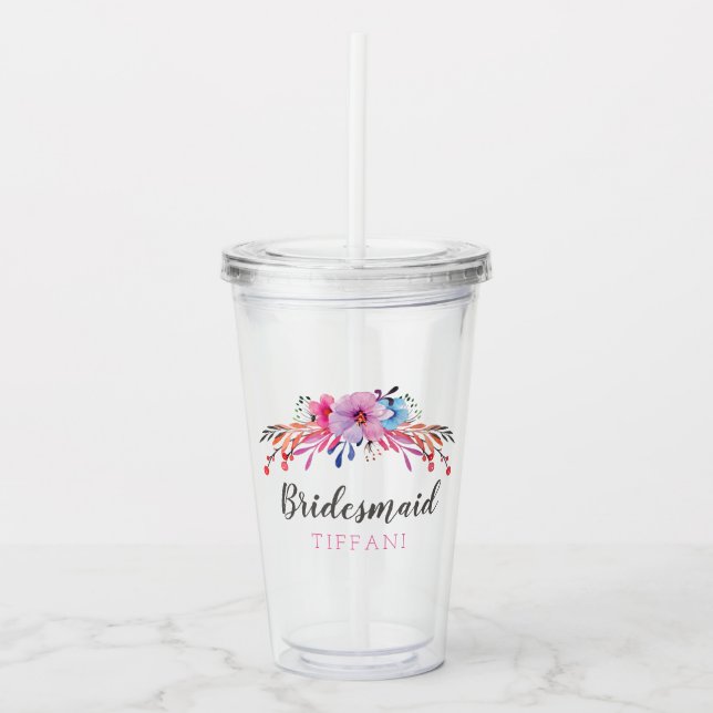 Vaso Acrílico Dama de honor floral personalizada (Anverso)