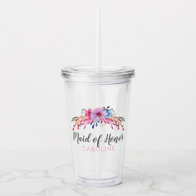 Vaso Acrílico Dama De Honor Floral Personalizada (Anverso)
