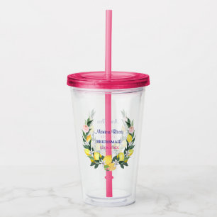 Vaso Acrílico Dama de honor limón azul italiano regalo para duch