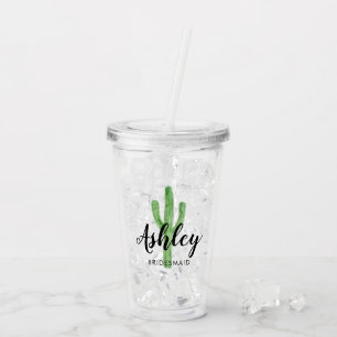 Vaso Acrílico Dama de honor personalizada cactus de la acuarela