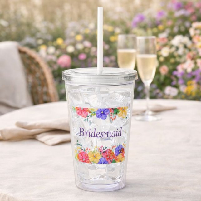 Vaso Acrílico Damas de Honor con Acuarela Floral Brillante (Subido por el creador)