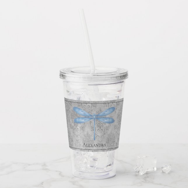 Vaso Acrílico Damasco de la libélula azul (Anverso (hielo))