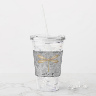 Vaso Acrílico Damasco de la libélula dorada