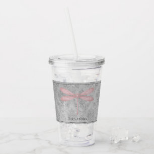 Vaso Acrílico Damasco de la libélula rosa