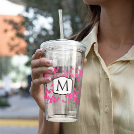 Vaso Acrílico Damasco de monograma rosa