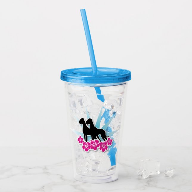 Vaso Acrílico Daneses Gigantes con Flores de Hibisco (Anverso (hielo))