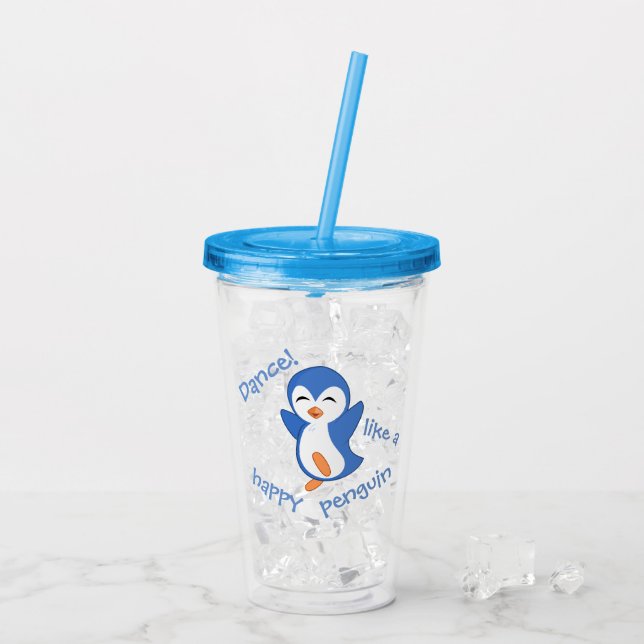 Vaso Acrílico "Danza como un pingüino feliz " (Reverso (hielo))