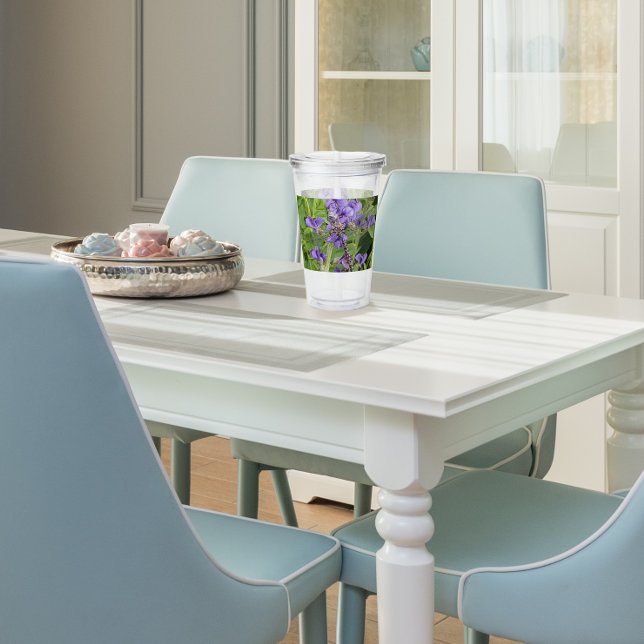 Vaso Acrílico Darner Dragonfly de ojos azules sobre flores morad (In Situ)