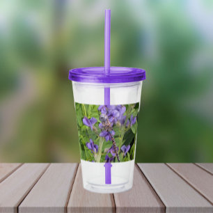 Vaso Acrílico Darner Dragonfly de ojos azules sobre flores morad