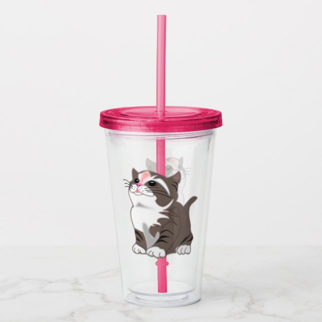 Vaso Acrílico de Gatito Bonito (Anverso)