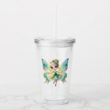Vaso Acrílico de Hada con Acuarela