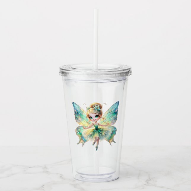 Vaso Acrílico de Hada con Acuarela (Anverso)