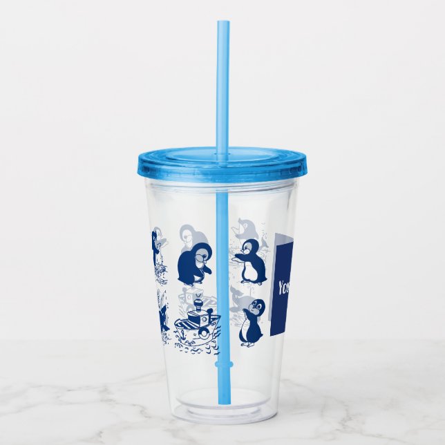 Vaso Acrílico Delfín, ballenas y pingüinos (Anverso)