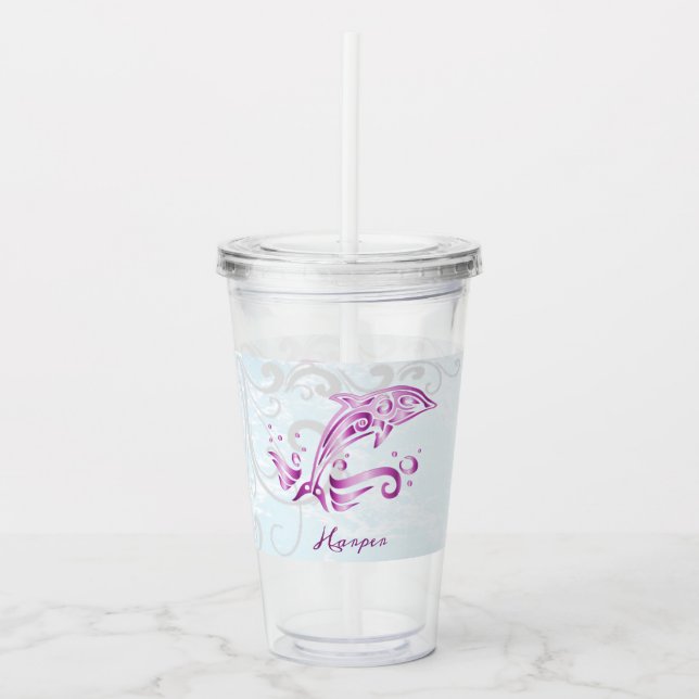 Vaso Acrílico Delfín magenta personalizado (Anverso)
