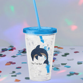 Vaso Acrílico Delfín Salta Brillante de Vientre Blanco Azul Oscu