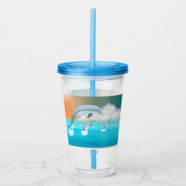 Vaso Acrílico delfines respirando en el océano