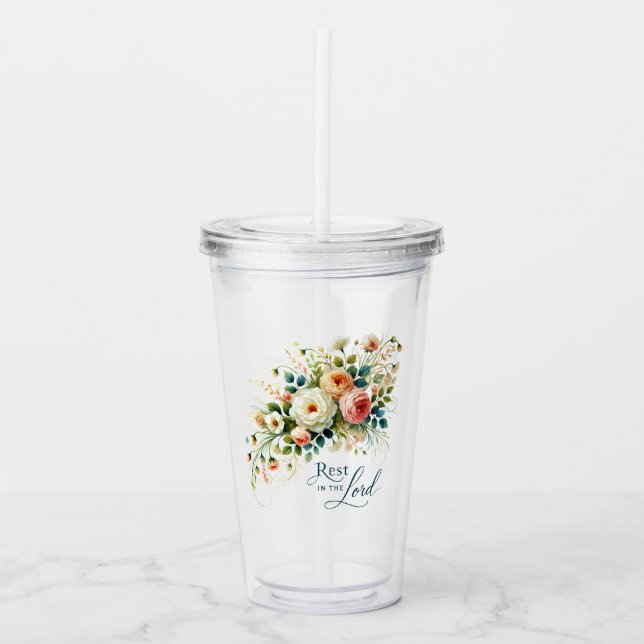 Vaso Acrílico Descanse en la floral del Señor (Anverso)