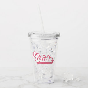 Vaso Acrílico Despedida de soltera con fuente retro Novia Rosa