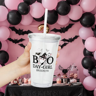 Vaso Acrílico Día de Boo Chica Rosa Cumpleaños de Halloween