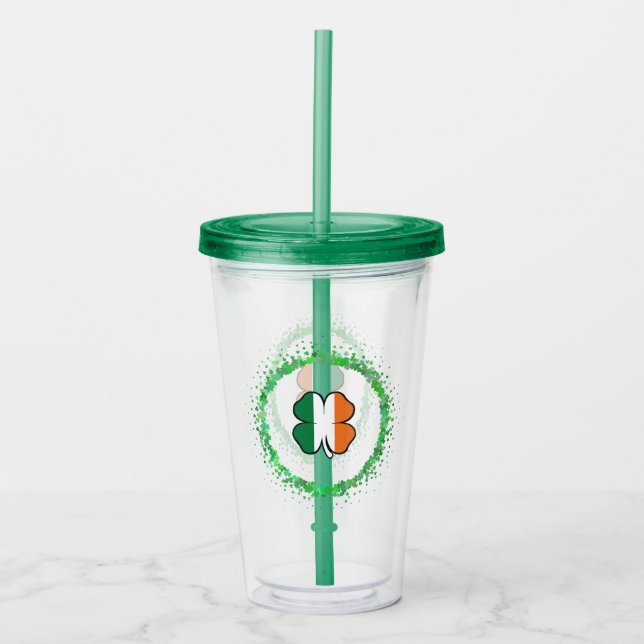 Vaso Acrílico Día de Irlanda Clover Saint Patrick (Anverso)