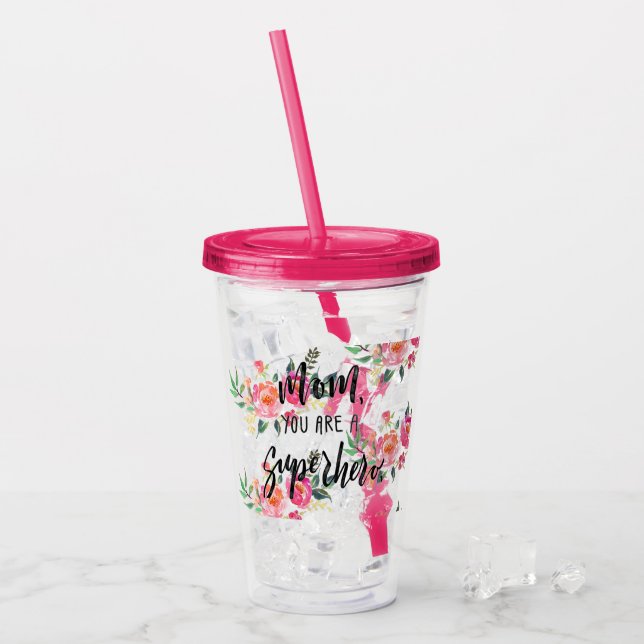 Vaso Acrílico Día de la Madre del super héroe de la mamá (Anverso (hielo))