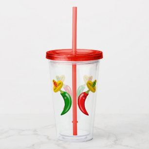 Vaso Acrílico Día de los Muertos Chilis Mexicanos