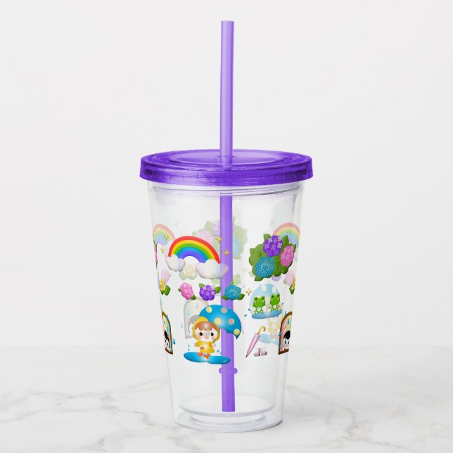 Vaso Acrílico Días lluviosos, flores y lluvias (Anverso)