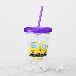 Vaso Acrílico Dibujo animado de un autobús escolar amarillo feli