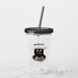 Vaso Acrílico Dibujo animado divertido de búfalo de agua corrien
