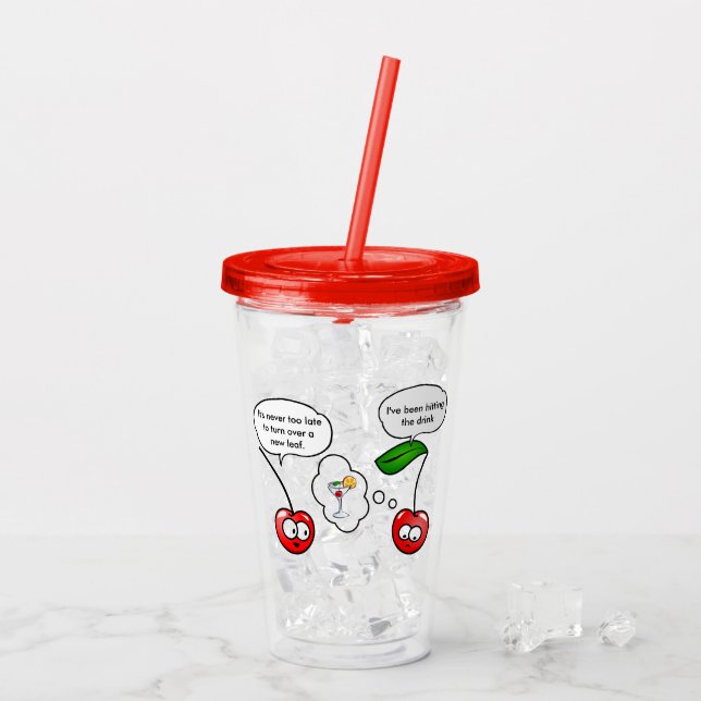Vaso Acrílico Dibujo animado divertido del chiste de la cereza (Reverso (hielo))
