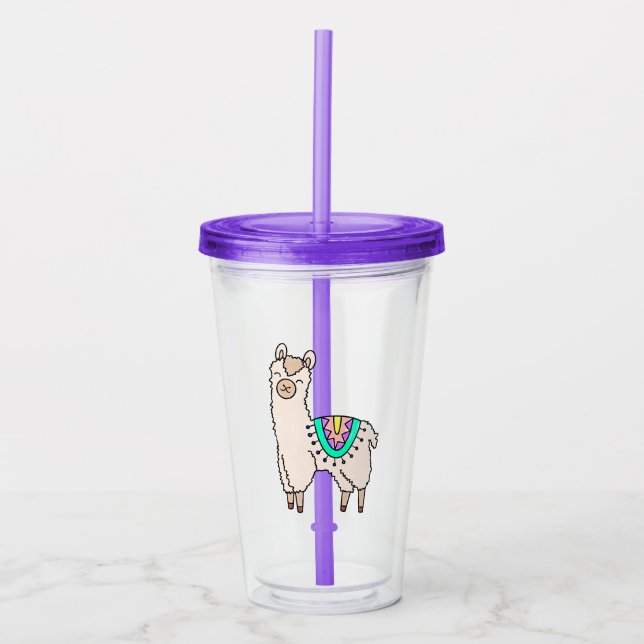 Vaso Acrílico dibujo de animales personalizados de llama feliz s (Anverso)