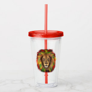 Vaso Acrílico Dibujo de cabeza de león Rasta rojo amarillo verde