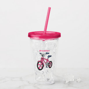Vaso Acrílico Dibujo de ilustración de bicicleta rosa linda para