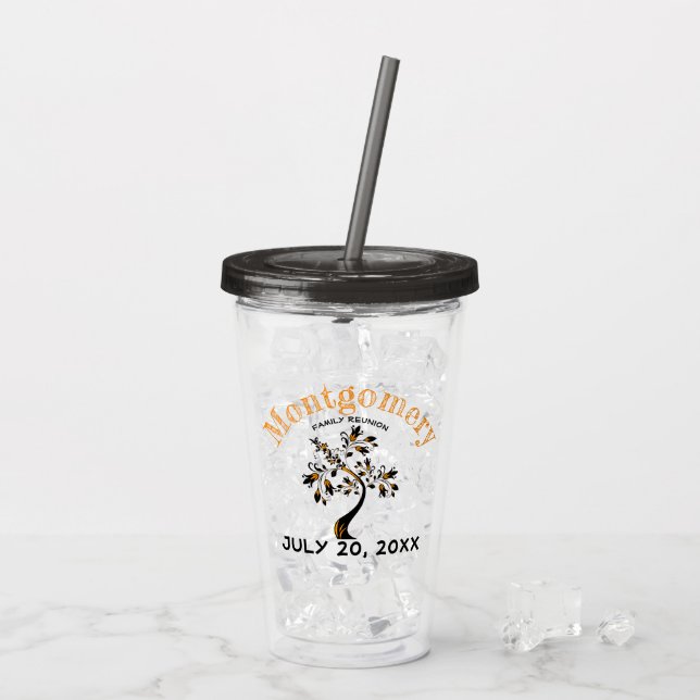 Vaso Acrílico Dibujo de Naranja negro casero de moda (Reverso (hielo))