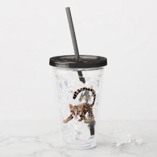 Vaso Acrílico Dibujo de ocelote lindo en estilo caricatura