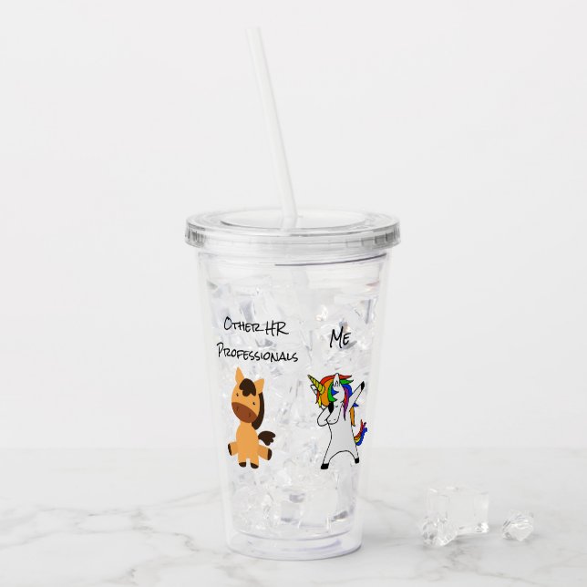 Vaso Acrílico Dibujo Divertido de Unicornio de Recursos Humanos (Anverso (hielo))