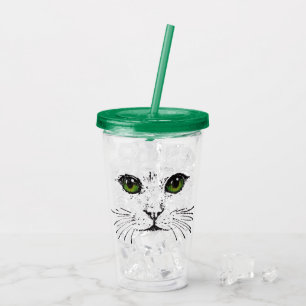 Vaso Acrílico Dibujo negro de gatos que sacuden los ojos verdes